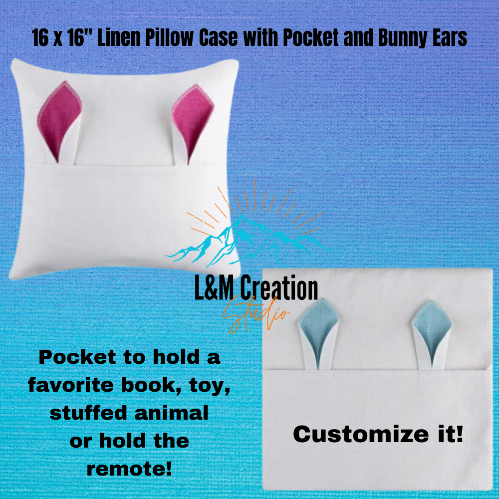 16" x 16" Linen Blue Bunny Ear Pillow Cover