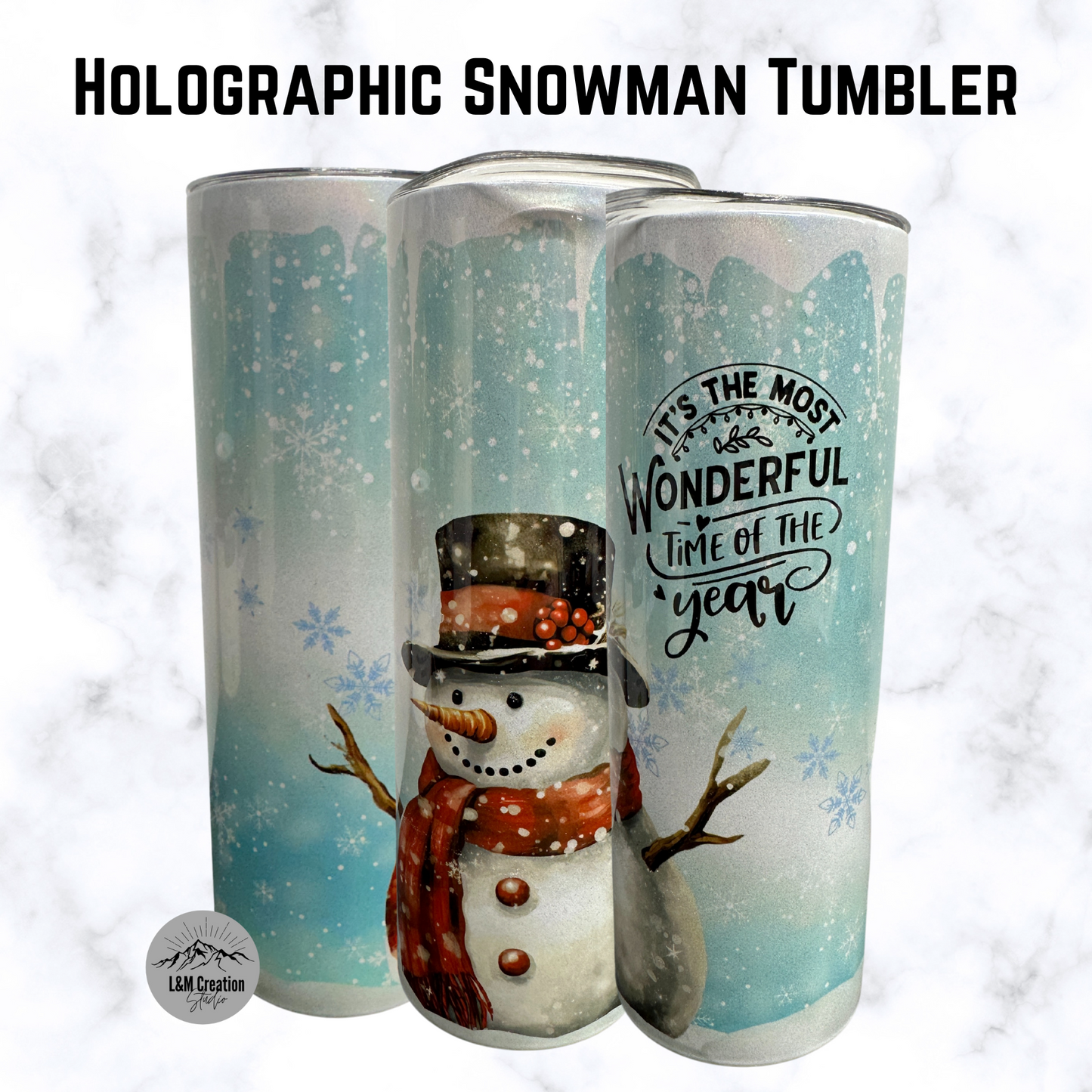 Holographic Snowman Tumbler